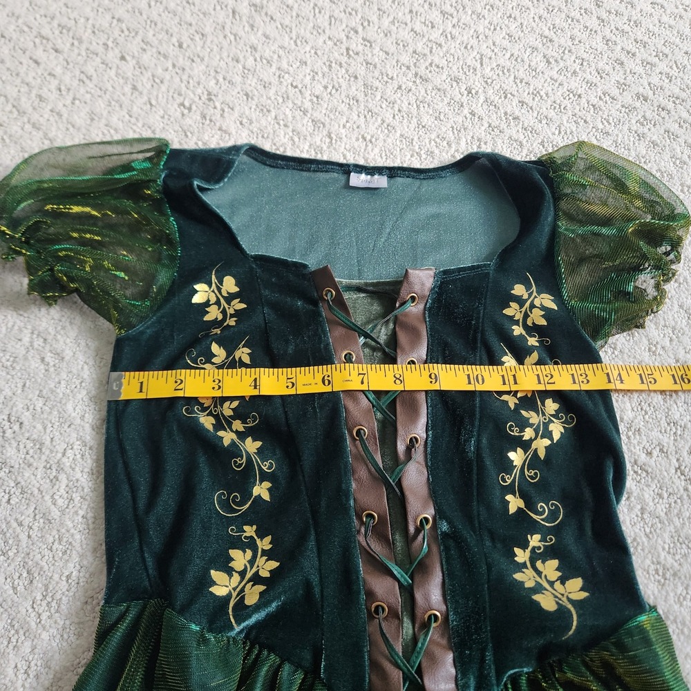 Green Velvet Fairy Renaissance Costume Dress Gold Embroidery Womens size Small - Picture 6 of 9